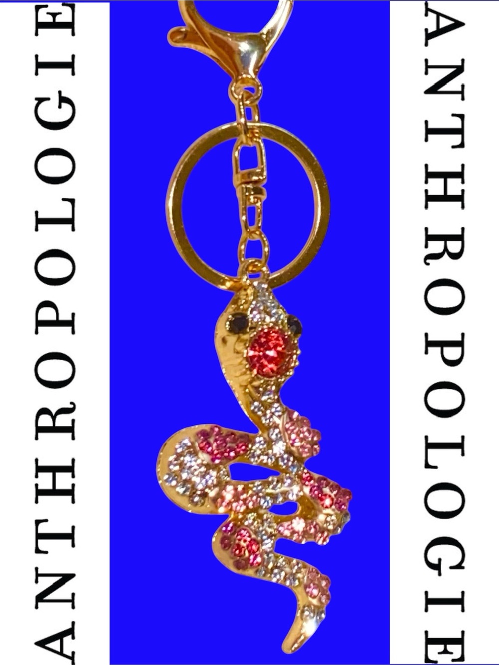 NWT ANTHROPOLOGIE Bag Charm Keychain Key ring Snake Rhinestones Sparkling Gift